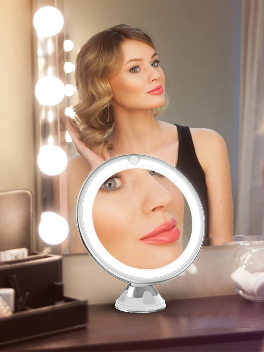 10x Magnifying Led Vanity Mirror Touch Screen Sucker