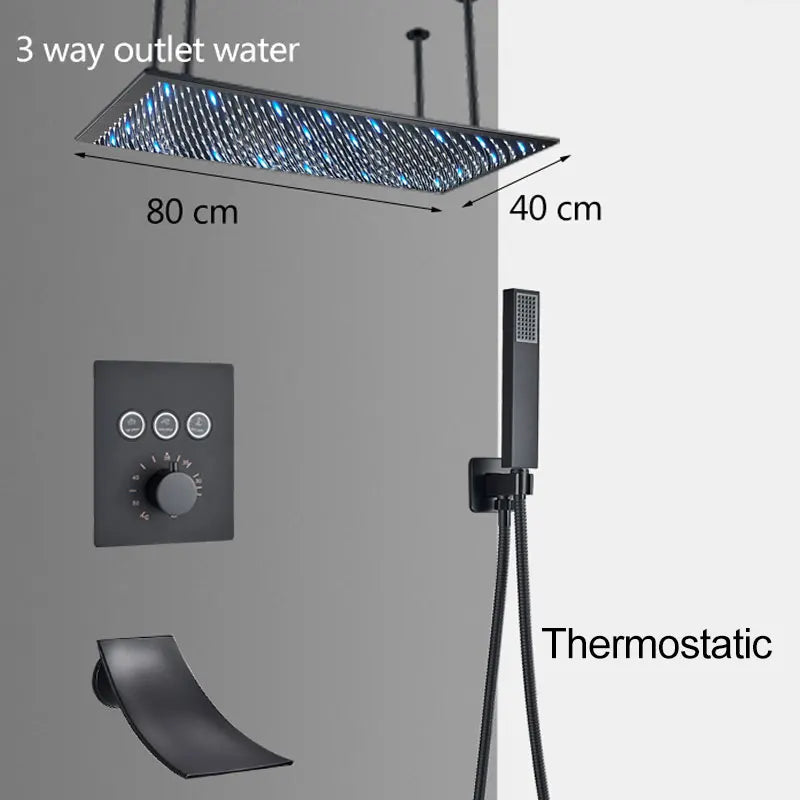 Black Ceiling Canopy Bathroom Shower Faucet Cold Mixer