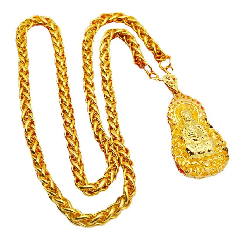 24k Real Gold Men Necklace Guan Gong Guanyin