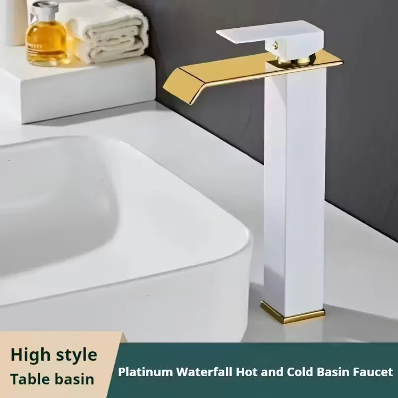 Basin Faucet Gold Black Waterfall Faucet Brass Bathroom