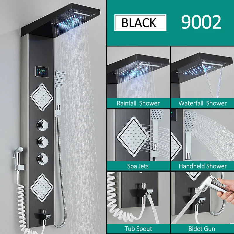 Black Nickel Led Shower Panel Six Functions Shower
