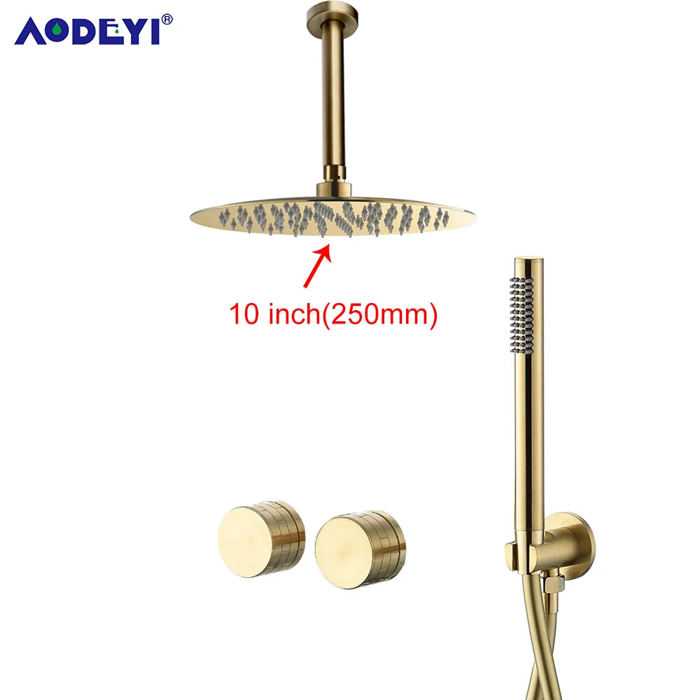 Bathroom Shower System Brushed Gold Cold Faucet Bath