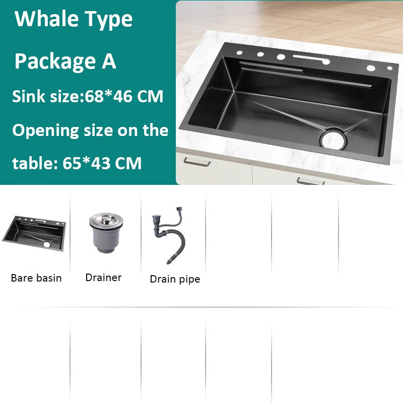 Multifonction Sink Whale Waterfall Faucet 50l Large Capacity