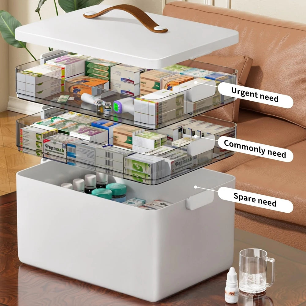 Tier Medicine Organizer - Medicine Cabinet Leather Handle