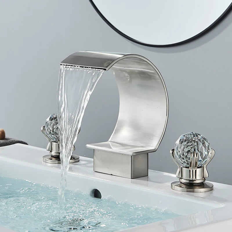 Saeuwtowy Crystal Handle Waterfall Bathroom Basin Faucet Hole