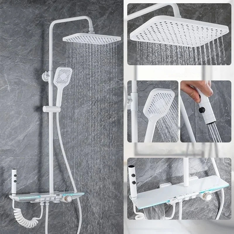 Upgrade White Bathroom Shower Led Display Piano Keys
