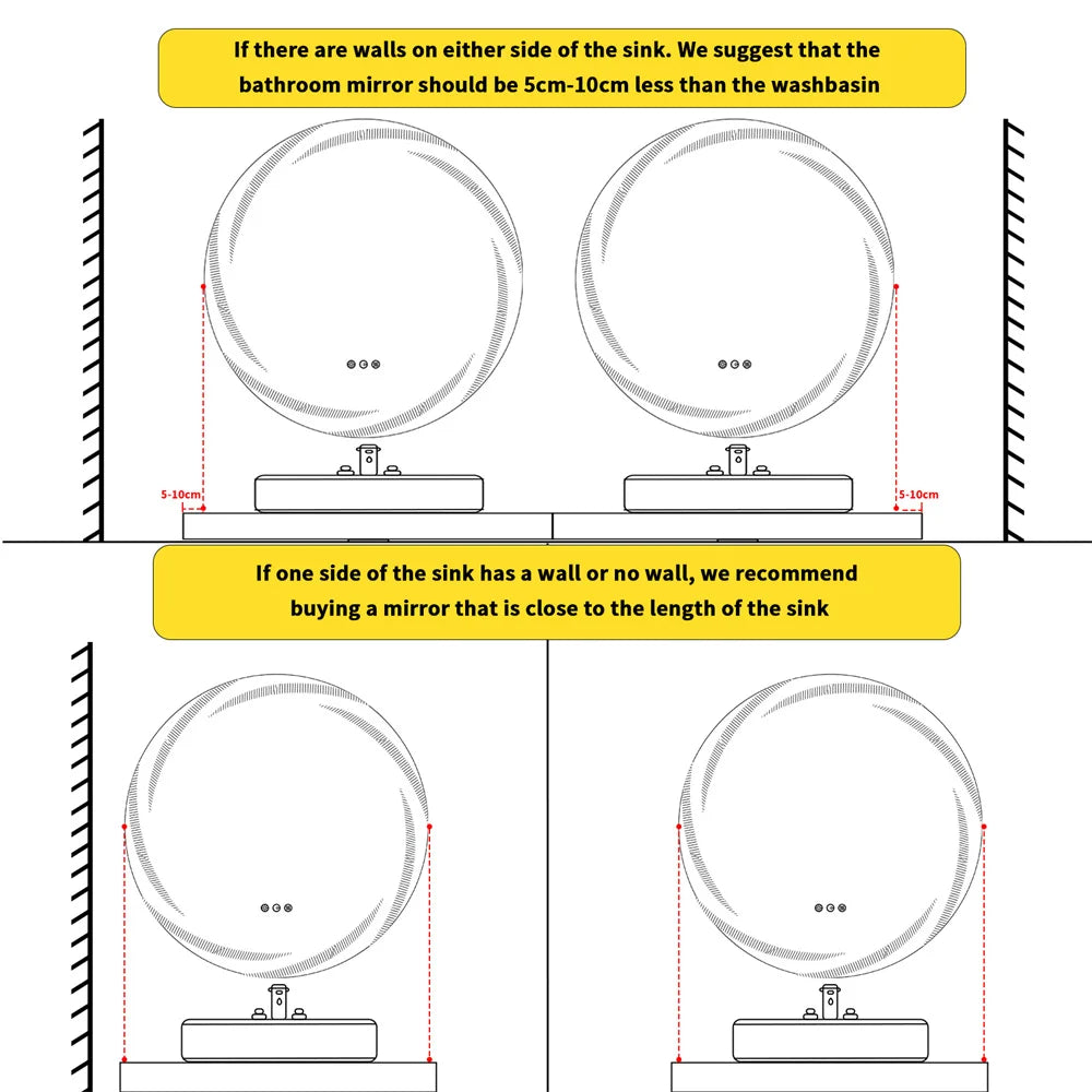 Luvodi Modern Led Bathroom Wall Mirror Circle Backlight