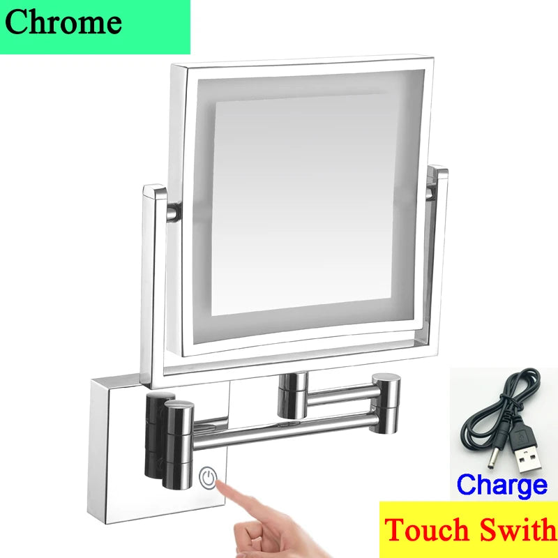 Square Touch Led Folding Bathroom Mirror 3x Magnifying