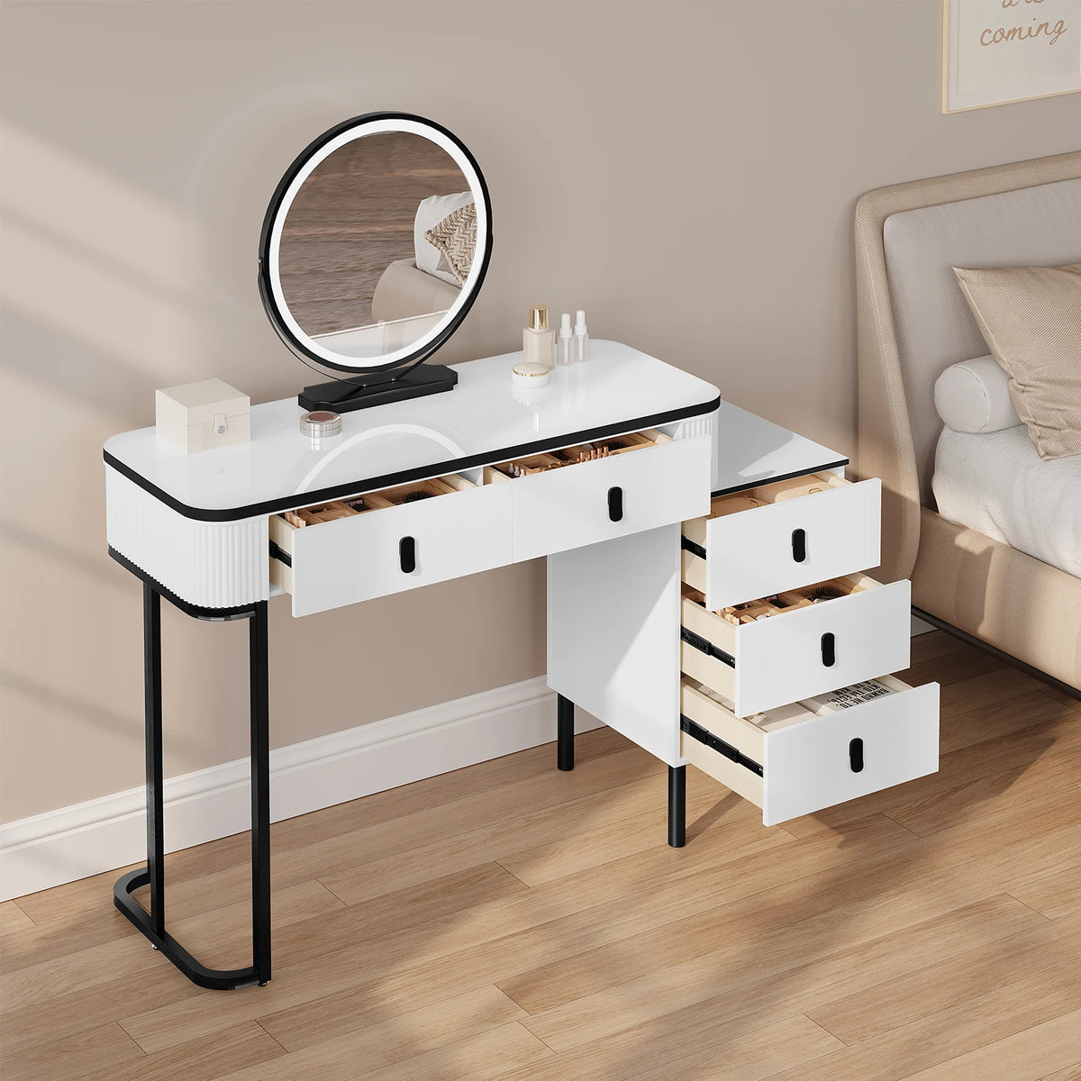 Woltu Dressing Table Led Lighting Mobile Mirror Girls
