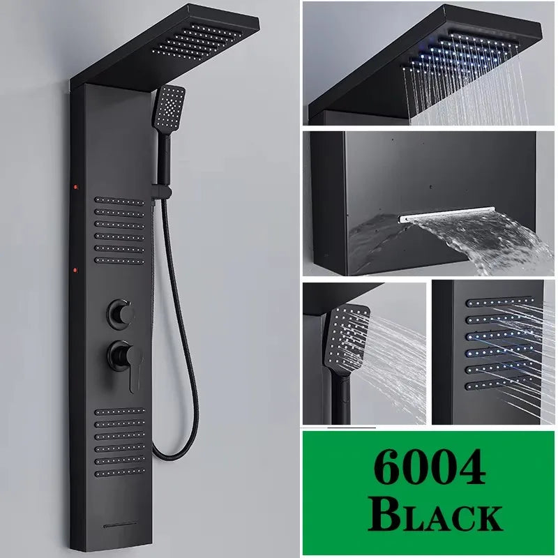 Rain Waterfall Shower Panel Faucet Body Massage Jets