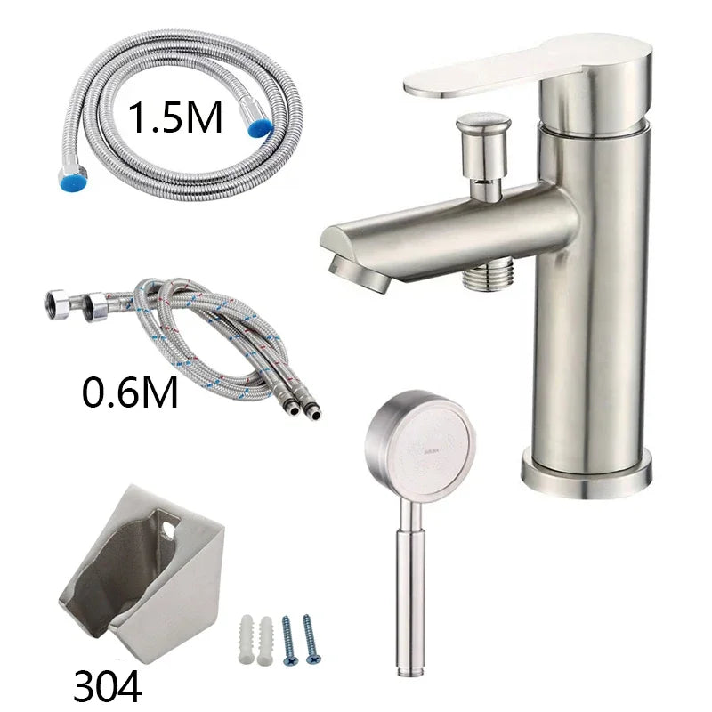 Bathroom Basin Faucet Stainless Steel Handle Sink Faucets