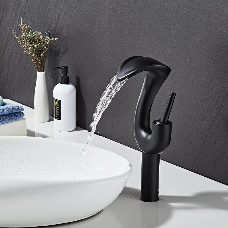 Tuqiu Black Bathroom Faucet Brass Gold Basin Faucet