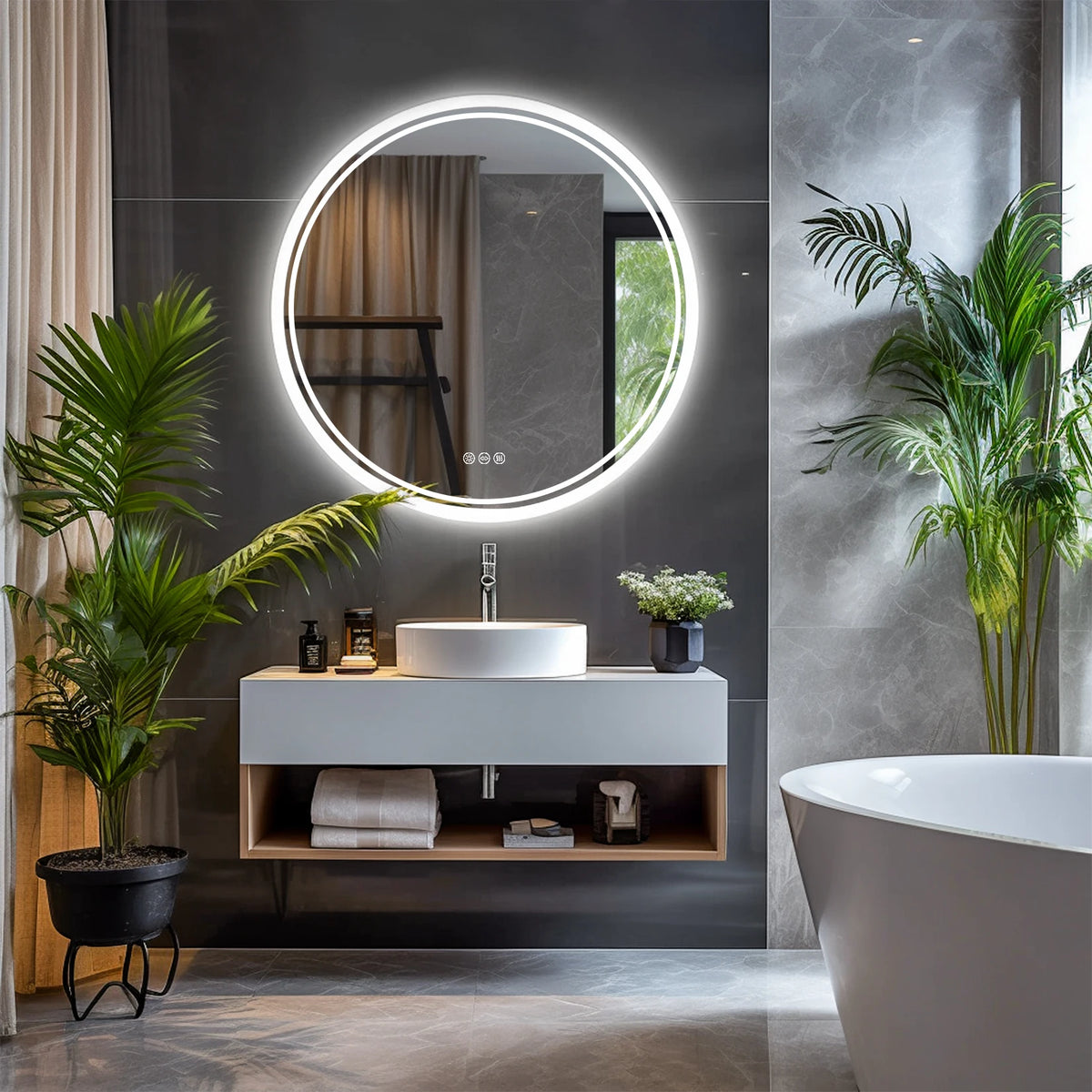 Bathroom Mirror Led Lights Circle Backlit Illuminated Wall