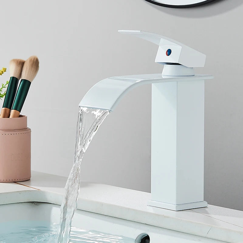 Handle Waterfall Matte Black Bathroom Basin Faucet Waterfall