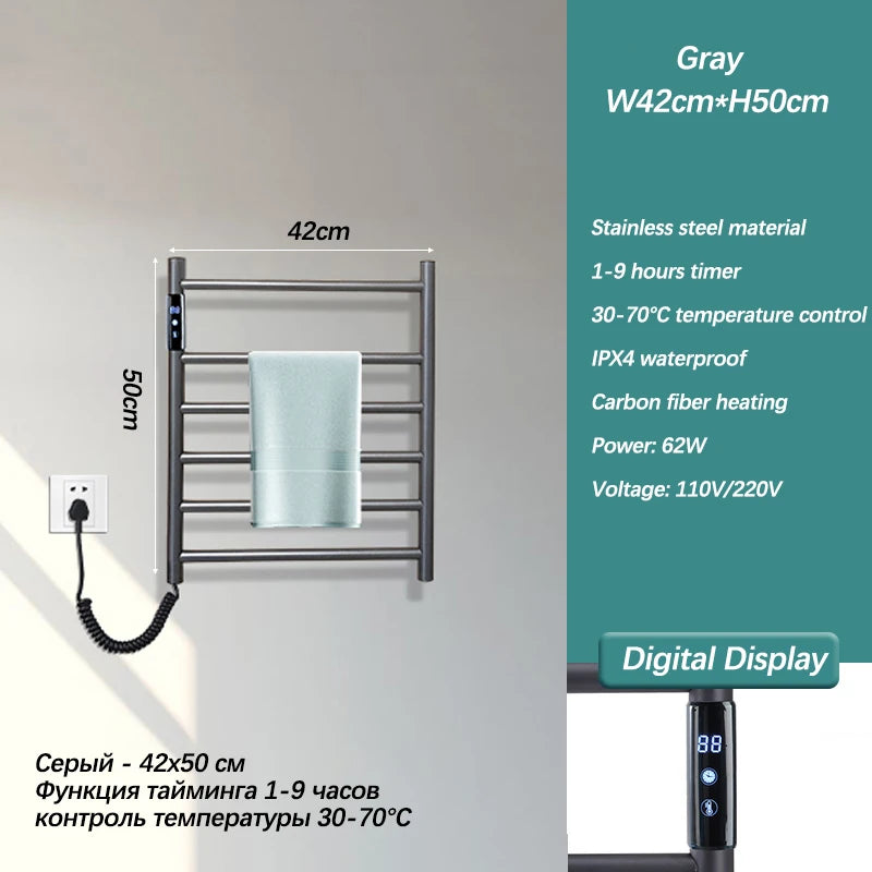 Stainless Steel Electric Heated Towel Rack Touch Screen
