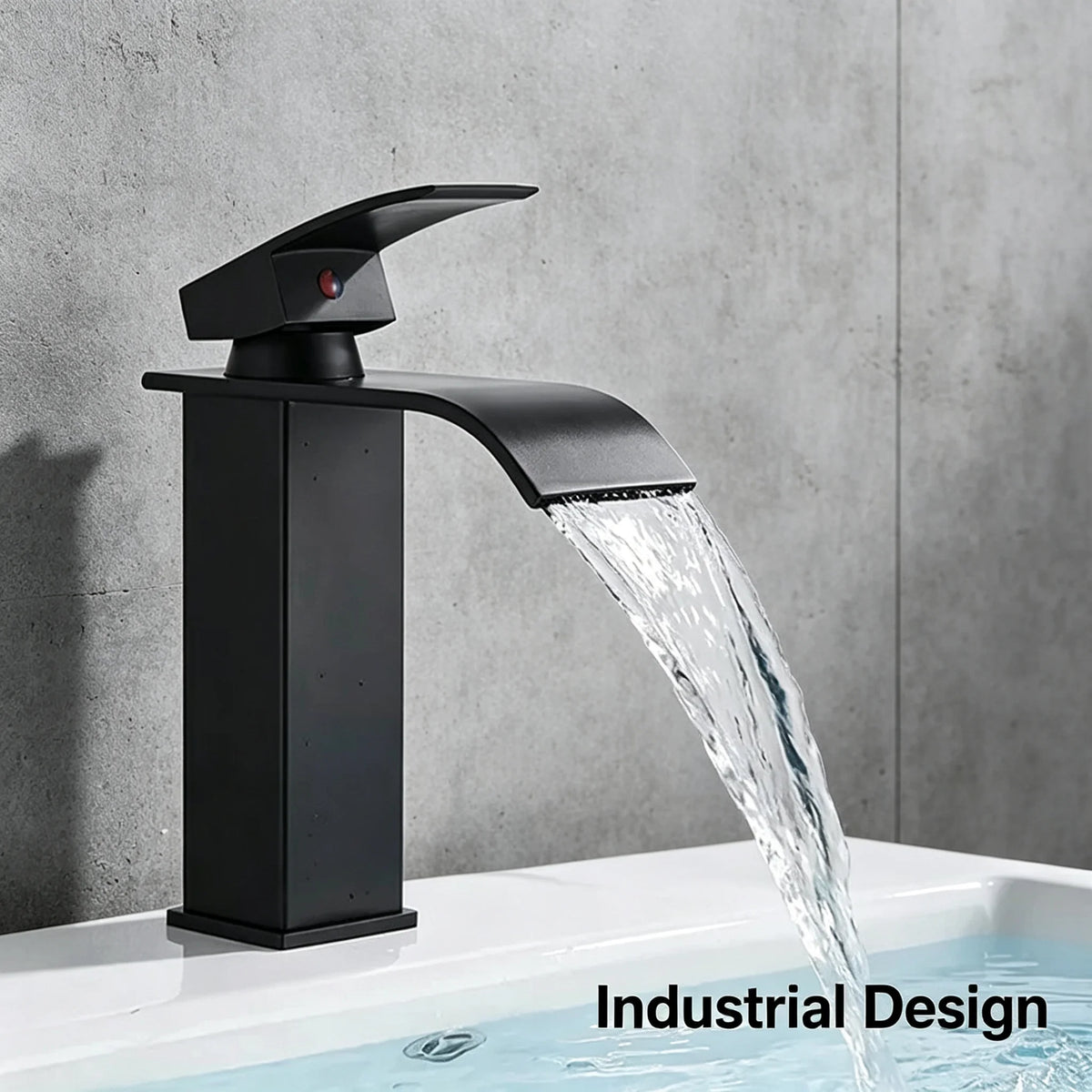 Matte Black Modern Bathroom Sink Faucet Waterfall Spout