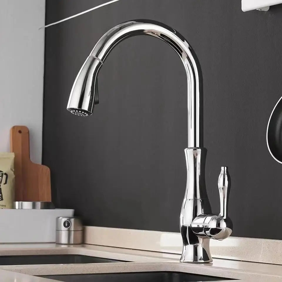 Kemaidi Rose Gold Sink Faucet Black Handle Pull