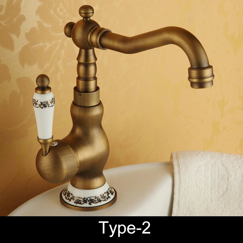 Bathroom Sink Faucet Antique Bronze Vessel Basin Faucet