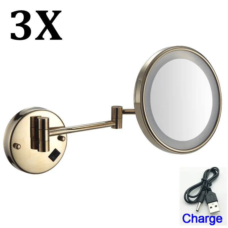 Brushed Gold Led Folding Bathroom Mirror Wall Mounted