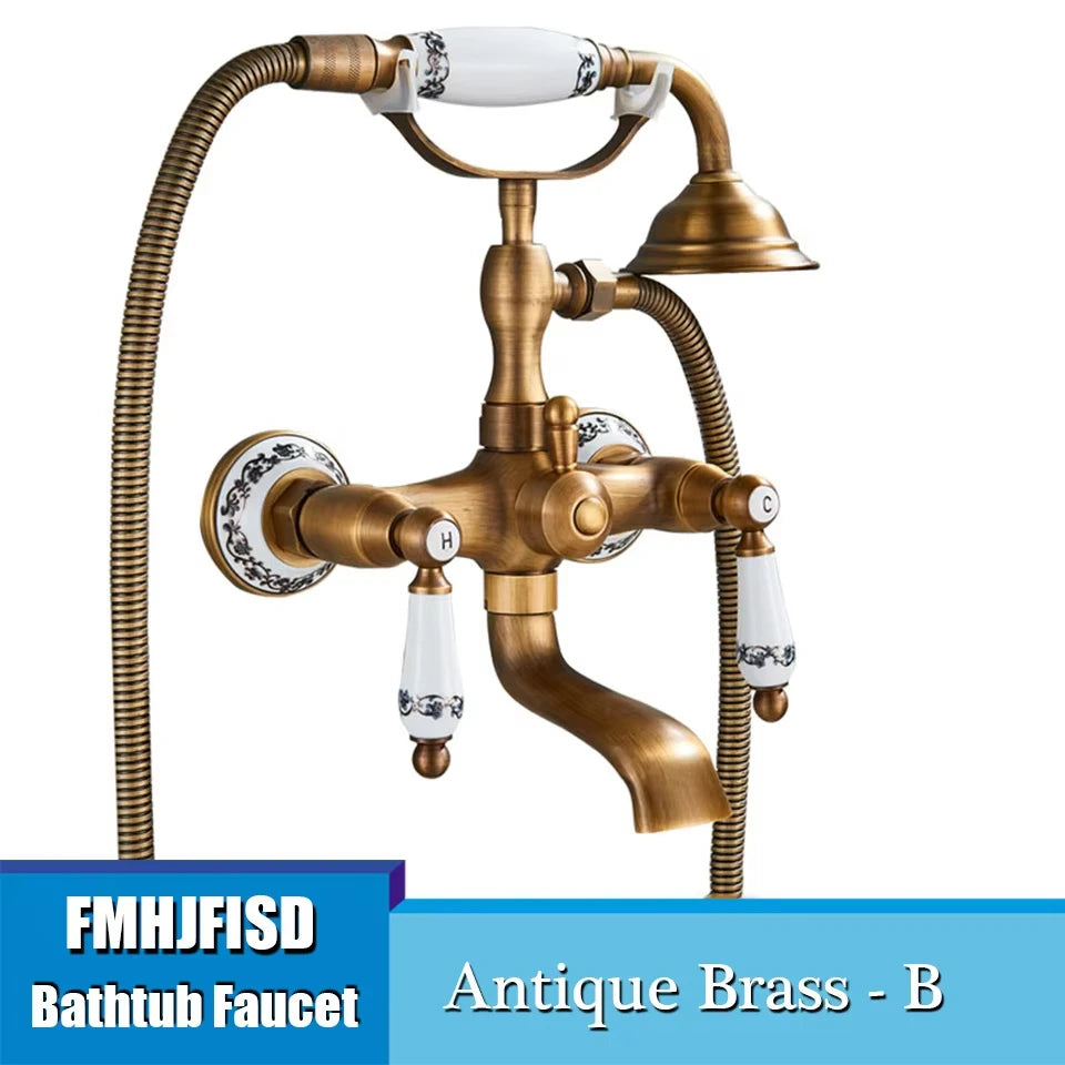 Antique Brass Bathtub Shower Faucet Bronzed Bath Shower
