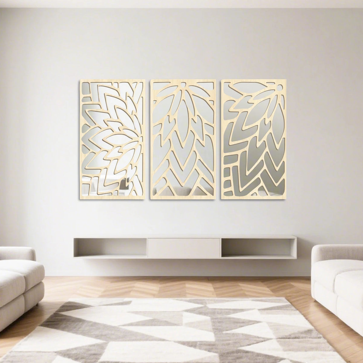 3pcs 2d 16in Wooden Acrylic Double-Layer Wall Mirror
