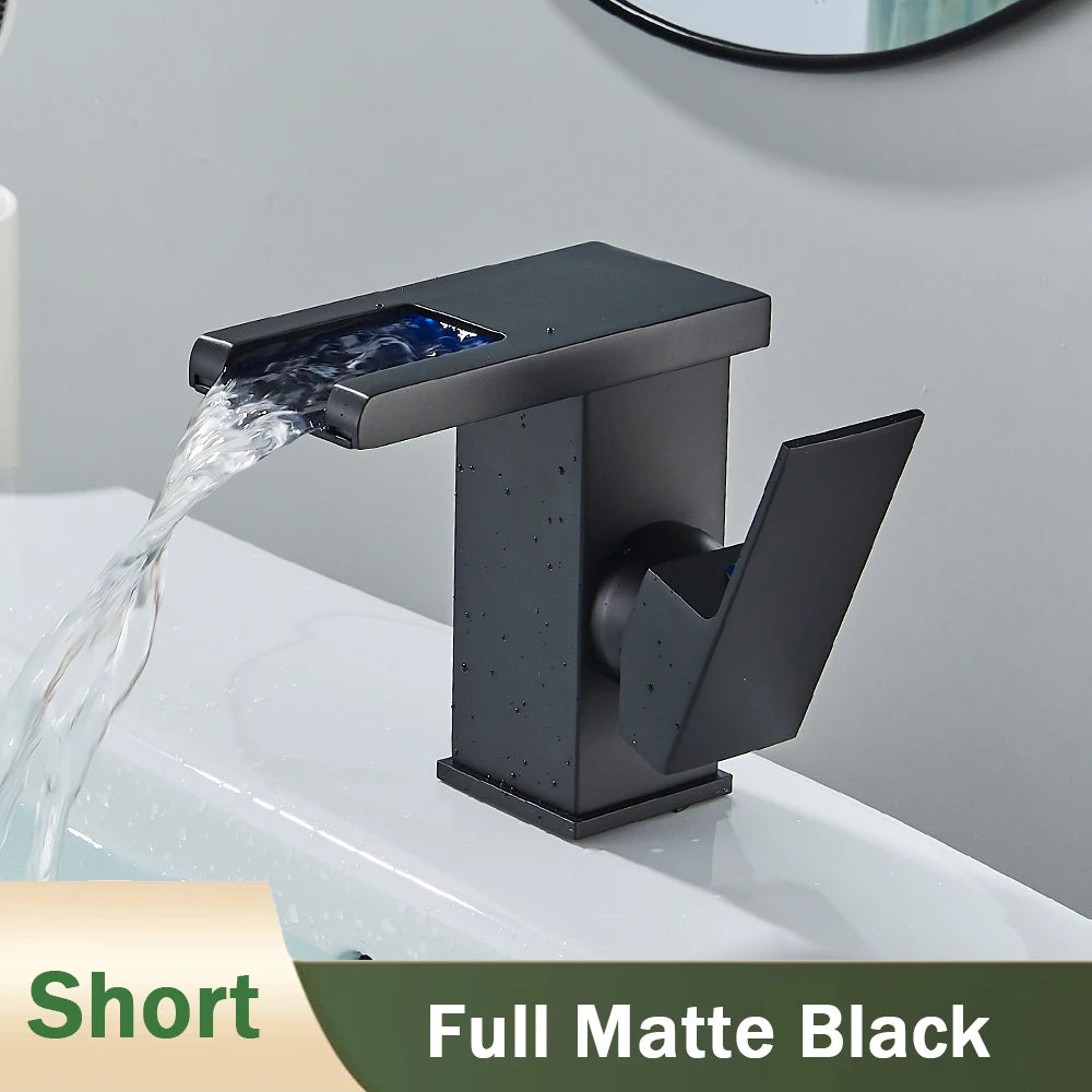 Rozin Led Bathroom Basin Faucet Black Waterfall Sink