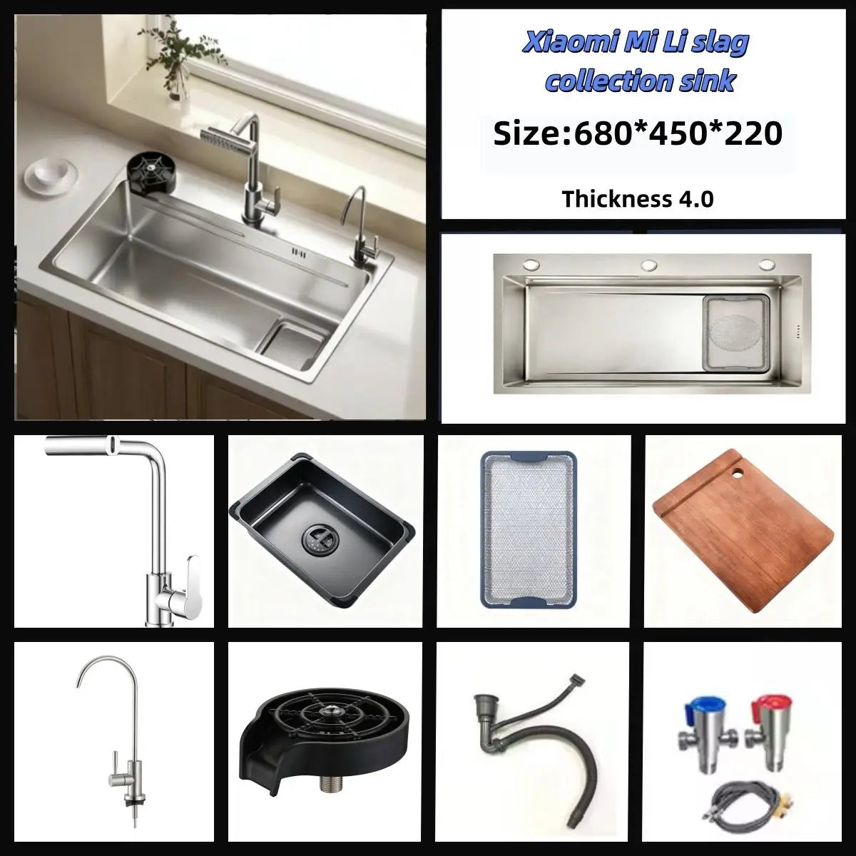 Large Single-Basin Sink Drain Smart Sink Nano-Embossed Slag