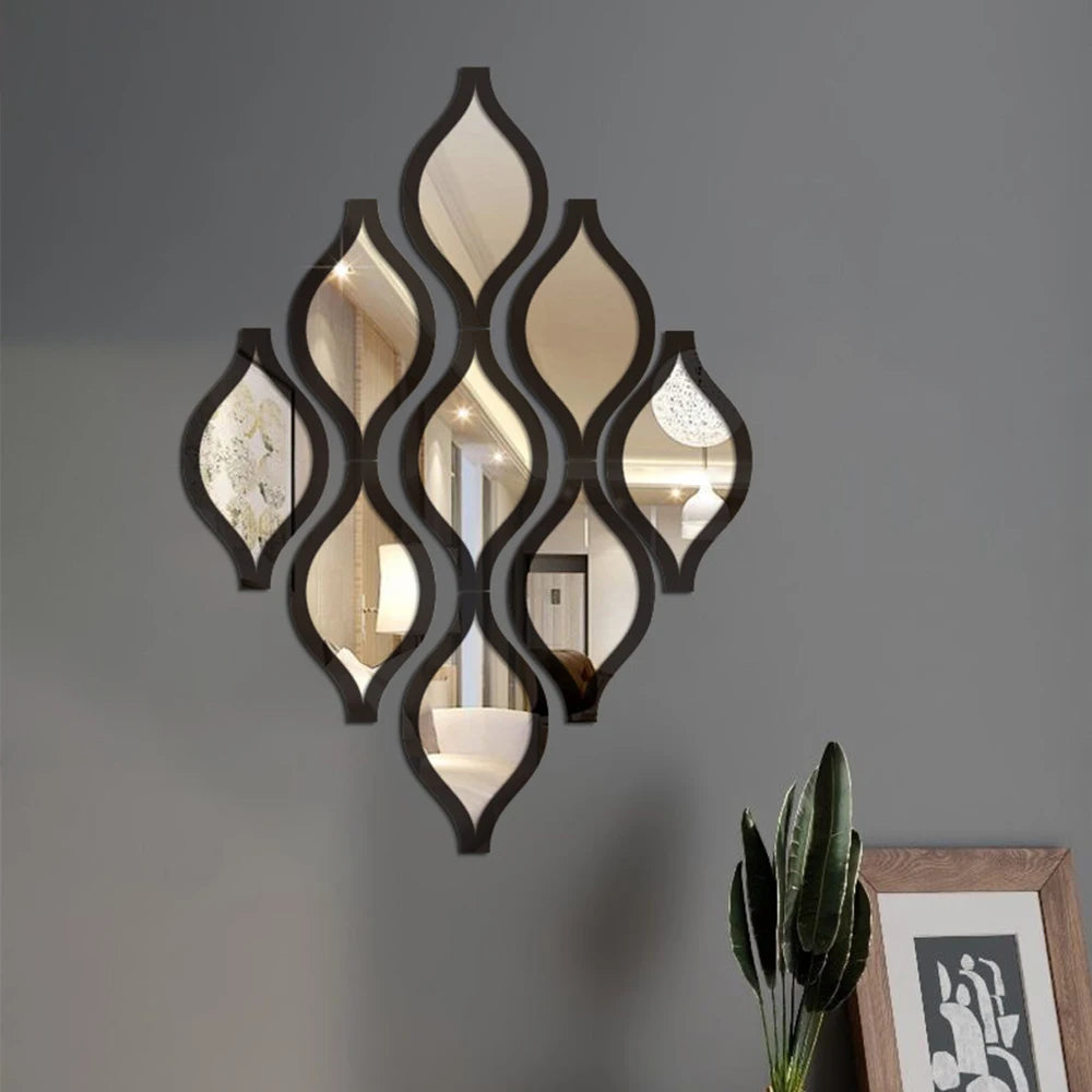 6/12pcs Gold Teardrop Wall Mirror Combinationartisticdecorative