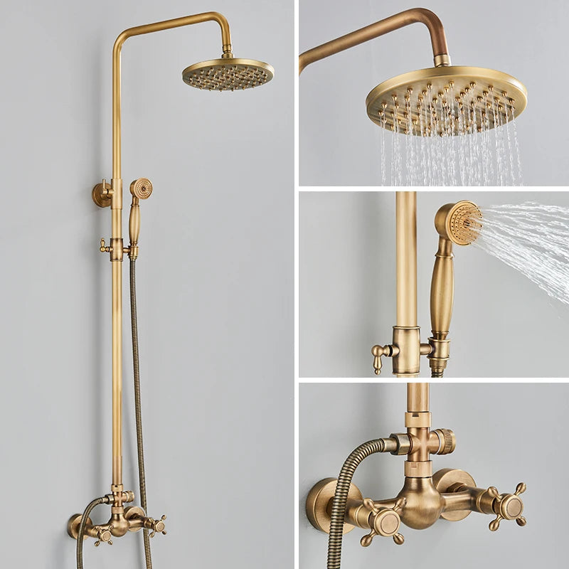 Quyanre Antique Brass Shower Faucets Wall Mount Antique