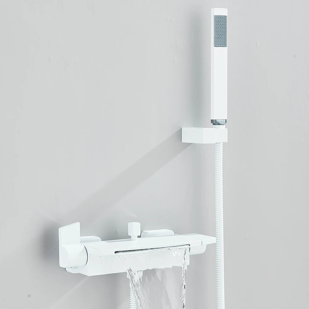 Black Waterfall Bathtub Shower Faucets Wall Mount Shower