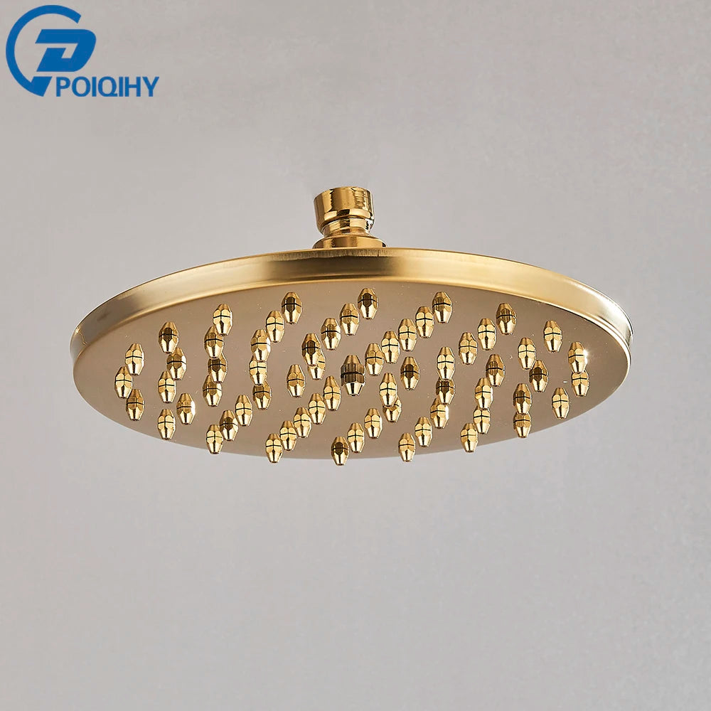 Poiqihy Brass Golden Rainfall Shower Head Shower Faucet
