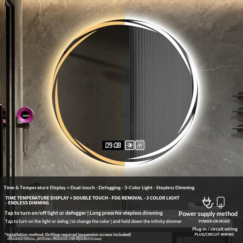 Bathroom Mirror 70 Cm Round Anti-Fog Led Bathroom
