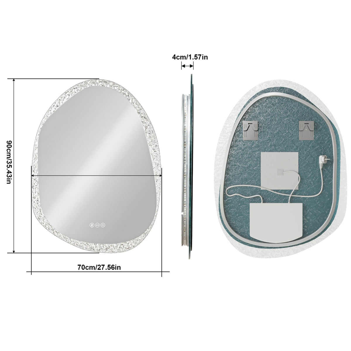 70/80/90cm Led Bathroom Mirror Lights Crystal Clear Glass