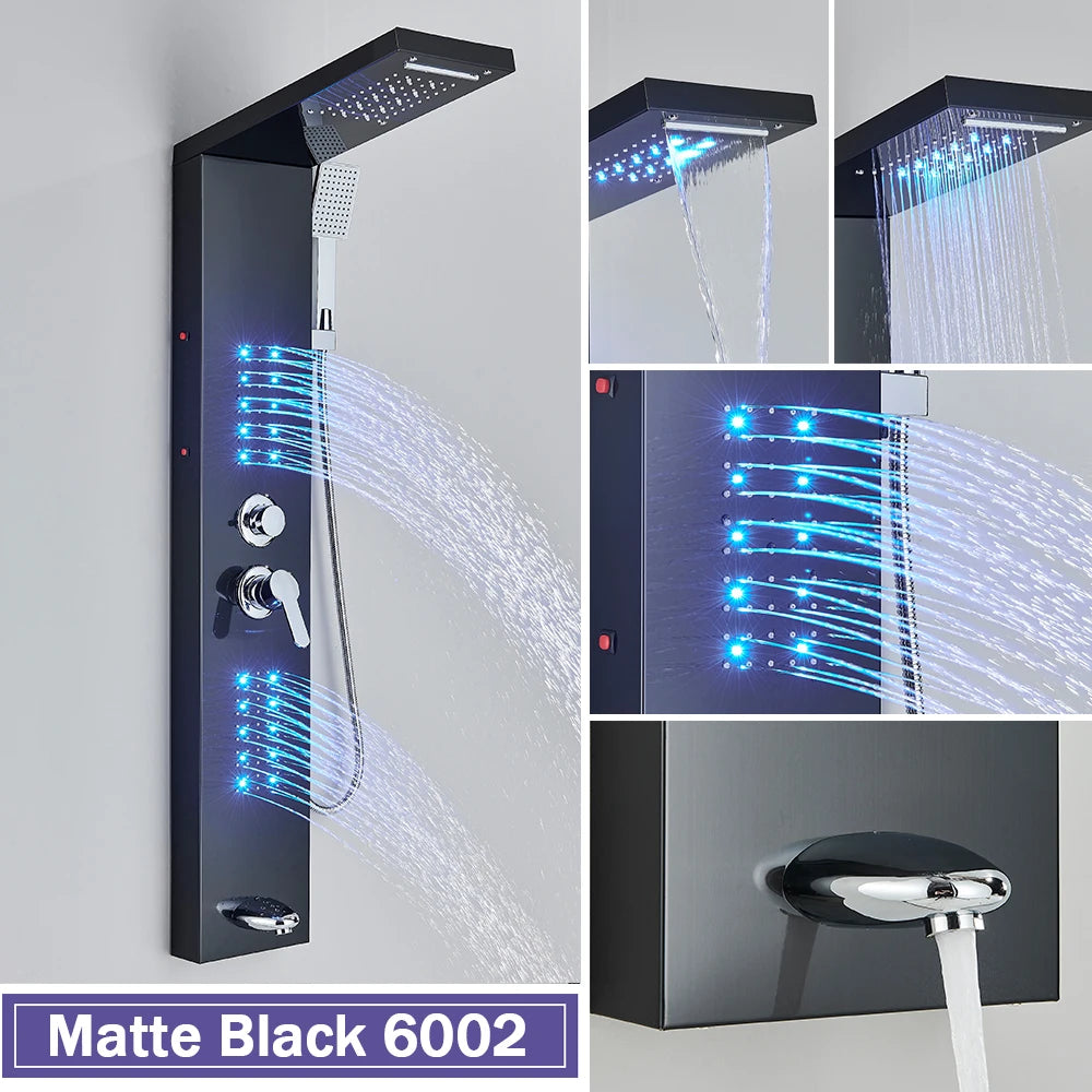 Rozin Black Shower Column Led Rainfall Bathroom Faucet
