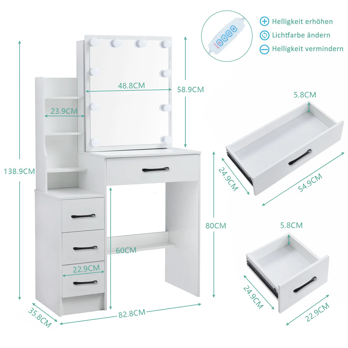 Makeup Vanity Dressing Table Sliding Mirror 10 Led