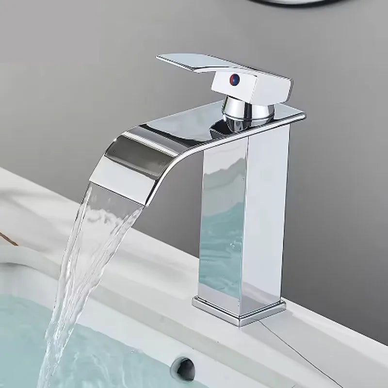 Brushed Golden Basin Faucets Elegant Waterfall Bathroom Sink