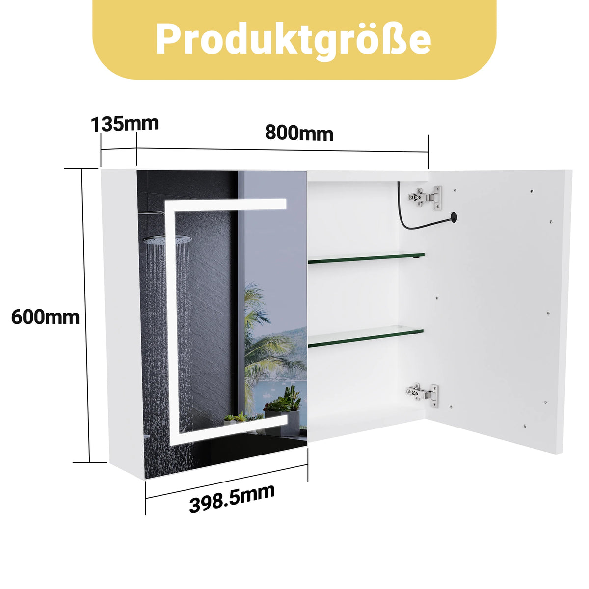 Rosahqnda Anti-Fog Bathroom Mirror Cabinet Led Lighting Height