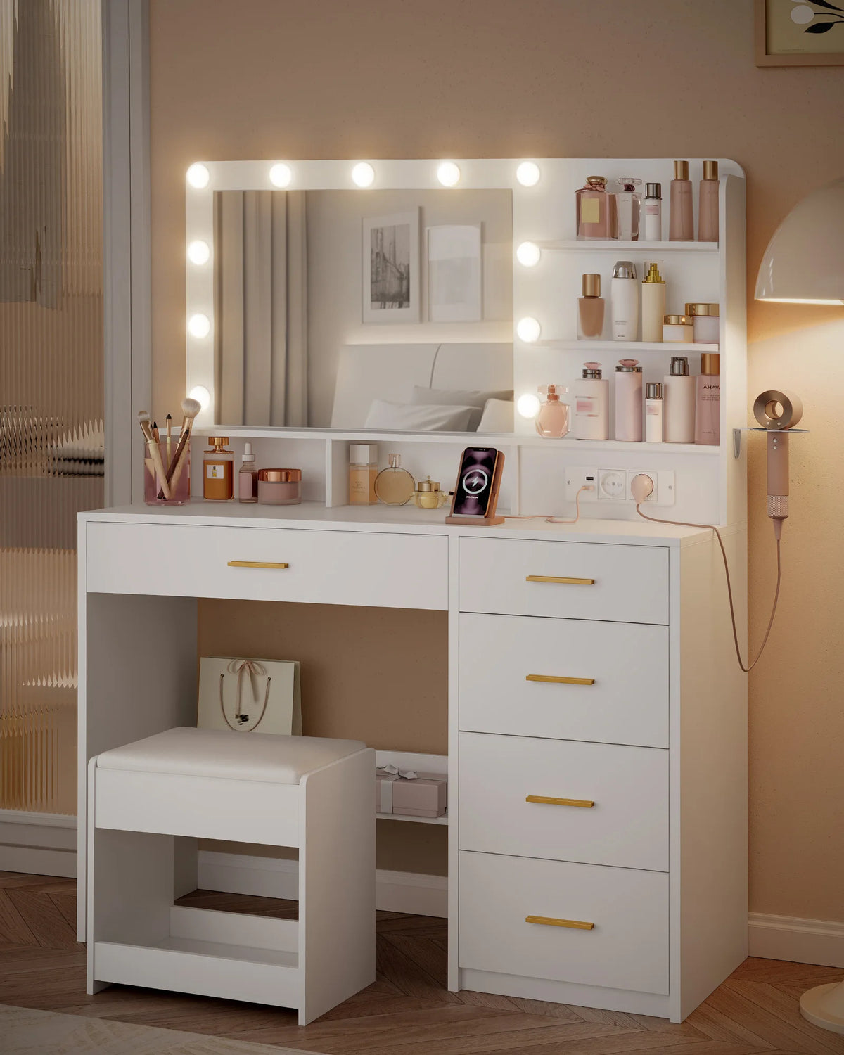 Hzuaneri Dressing Table 10 Led Lights Stool Vanity