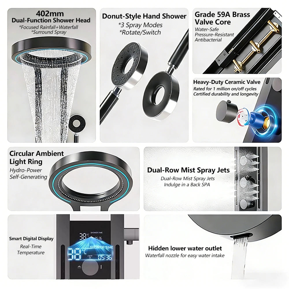 Bathroom Light Shower Faucet Panel Led Digital Display