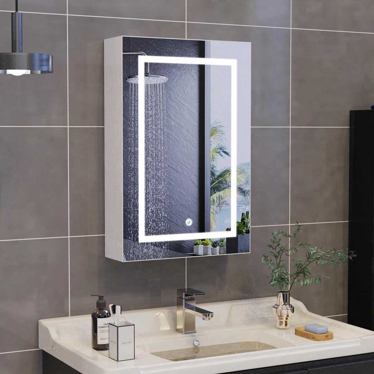 Rosahqnda Anti-Fog Bathroom Mirror Cabinet Led Lighting Height
