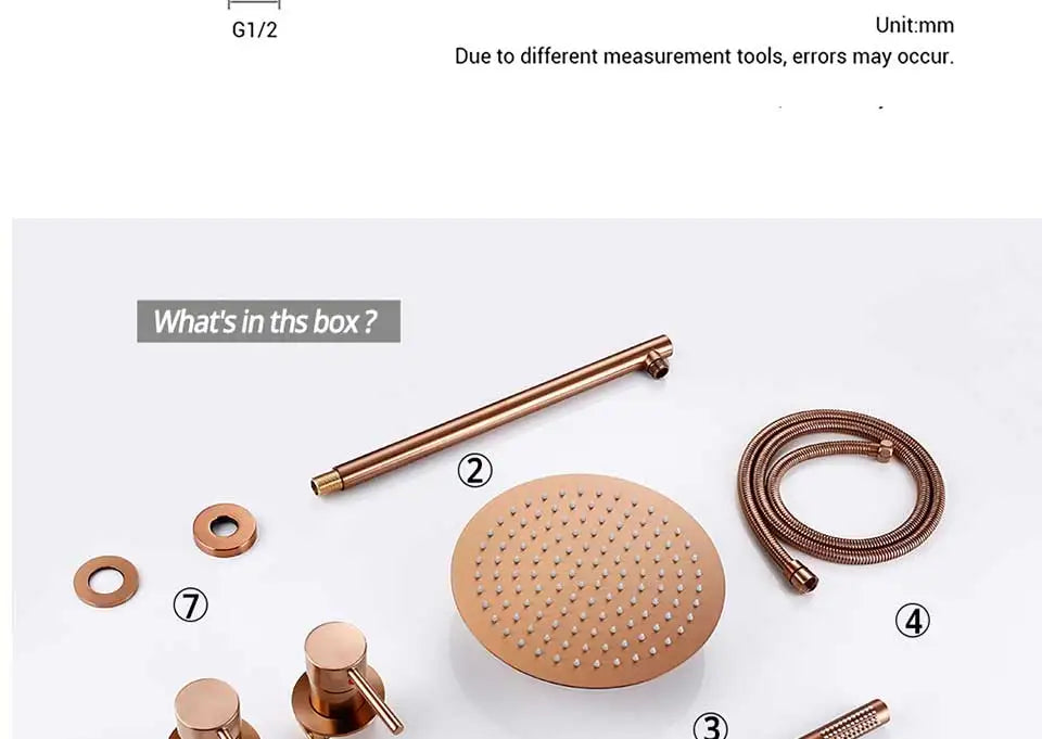 Rainfall Shower Rose Gold Wall Mounted Bathroom Shower