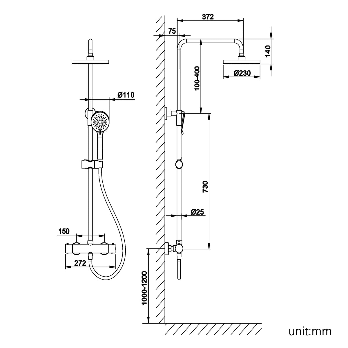 Cecipa Shower Column 304 Stainless Steel Thermostatic Shower