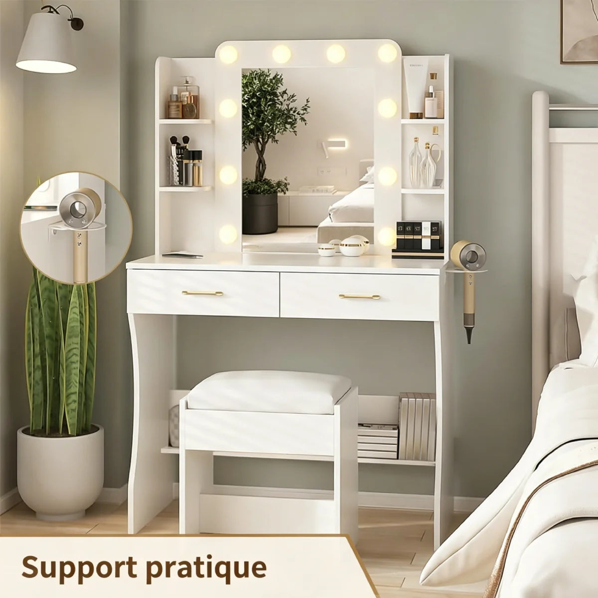 Mihtrov Level-Shelves Makeup Table Small Aparttment Adjustable