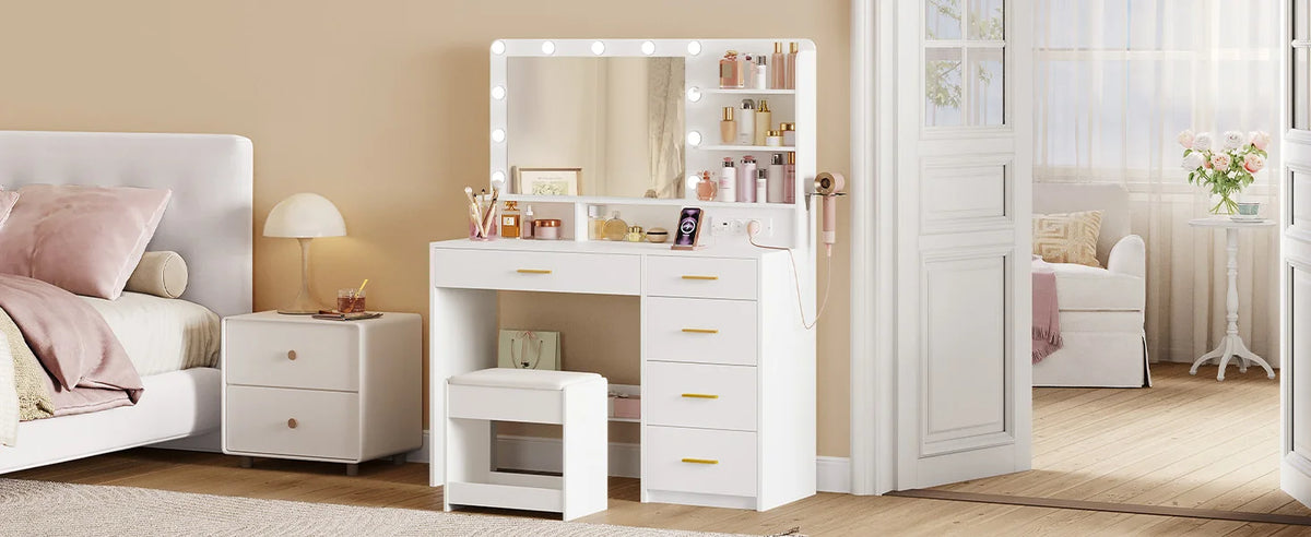 Hzuaneri Dressing Table 10 Led Lights Stool Vanity