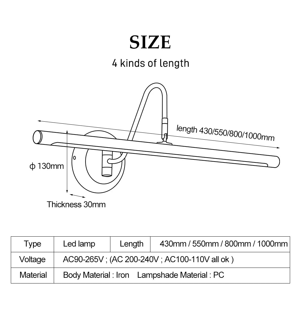 Luckyled Led Wall Lamp 80cm 100cm Ac85-265v Bathroom