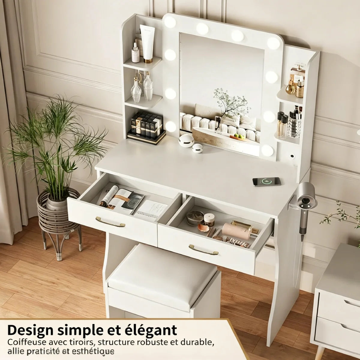 Mihtrov Level-Shelves Makeup Table Small Aparttment Adjustable
