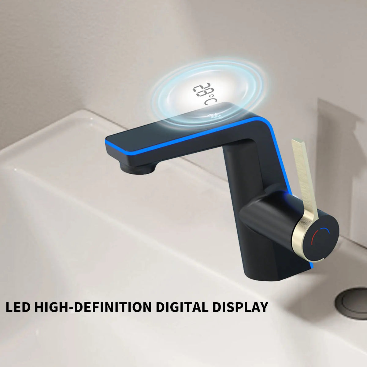 Bathroom Basin Faucet Led Digital Display Brass Dual