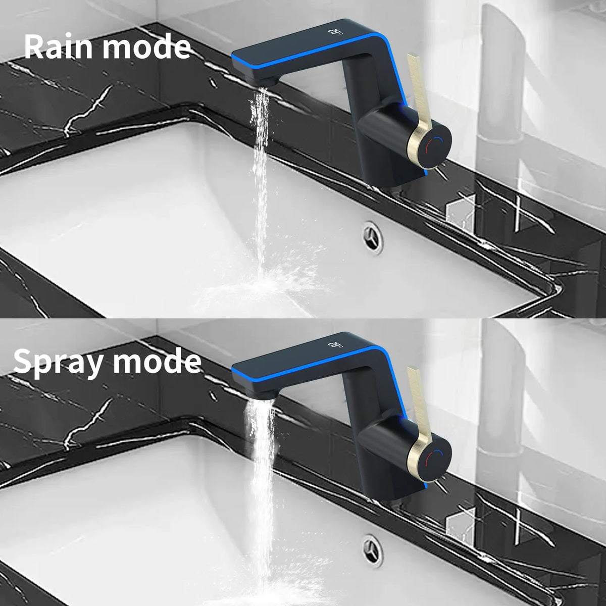 Bathroom Basin Faucet Led Digital Display Brass Dual