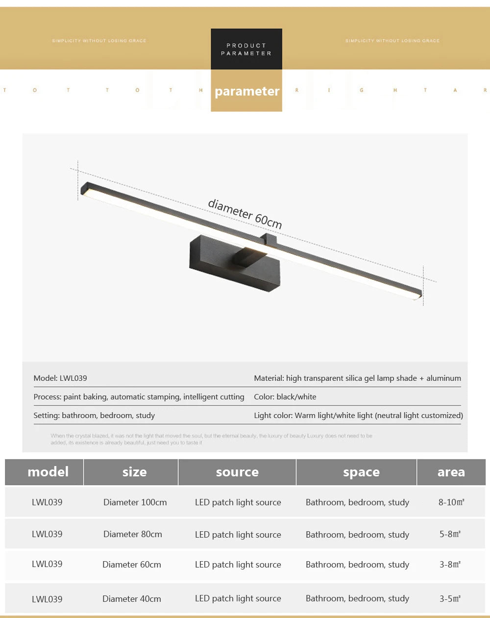 Modern Led Wall Light Bathroom Hardwares Wall Lamp