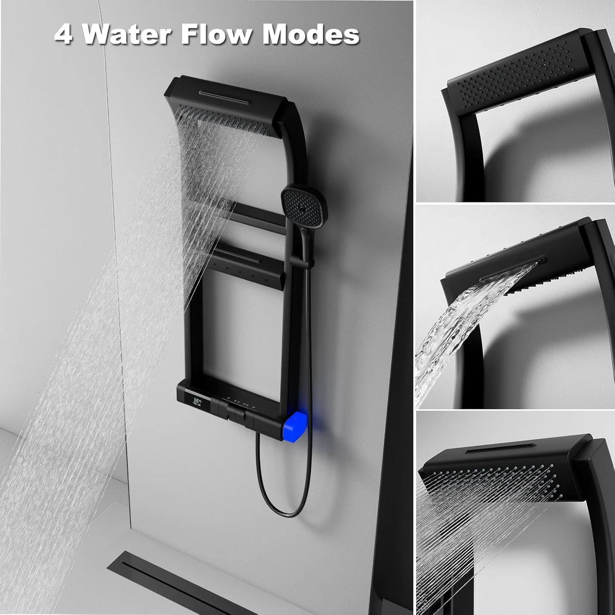 Black Multi-Function Shower System Bathroom Wall Mounted